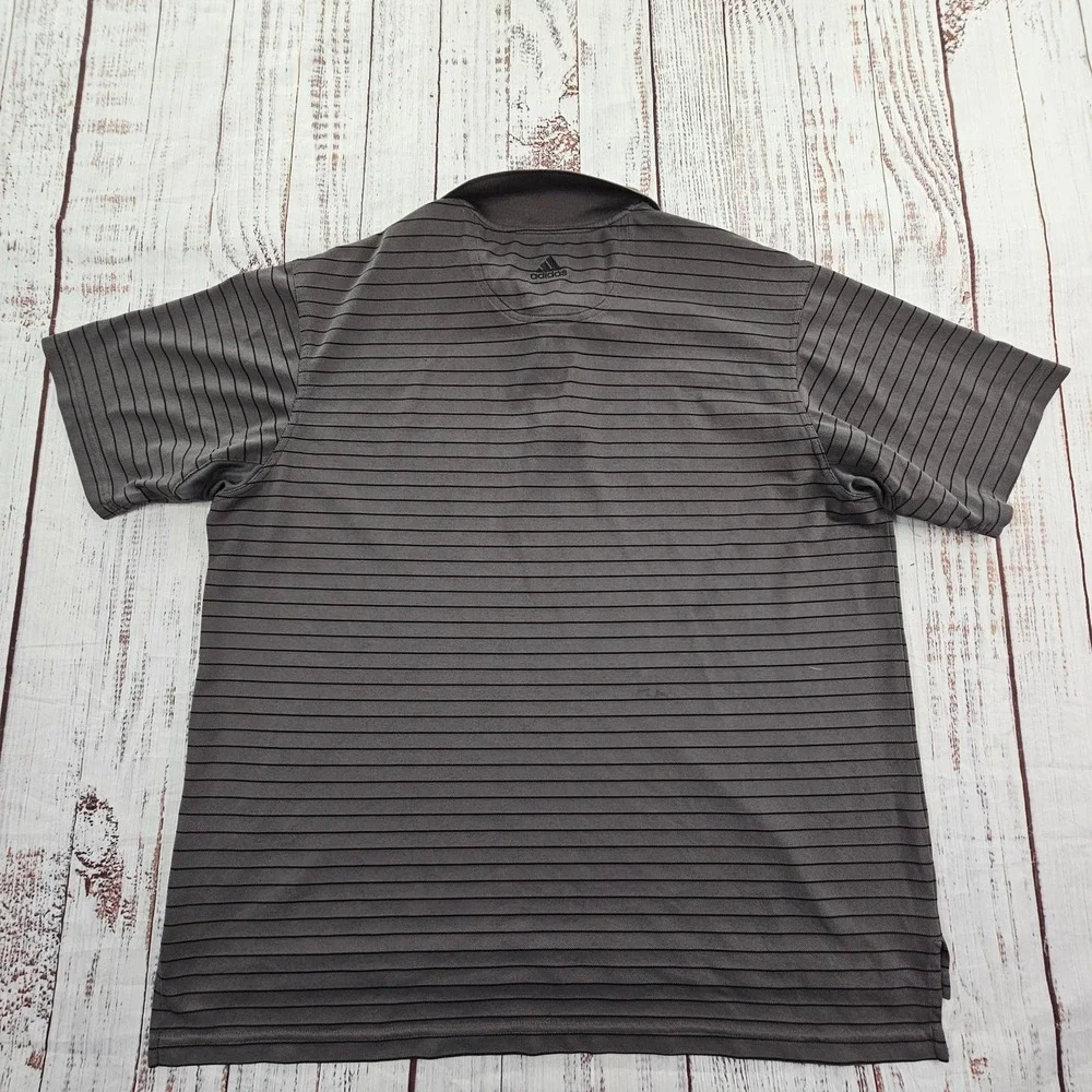 adidas Gray Striped Short Sleeve Polyester Performance Polo Shirt Men's 2XL